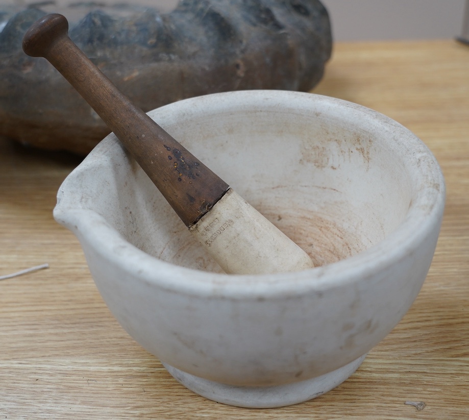 A Wedgwood pestle and a Maw & Sons mortar, 13cm. Condition - fair